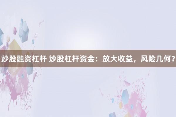 炒股融资杠杆 炒股杠杆资金：放大收益，风险几何？