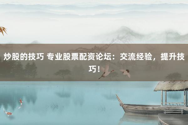 炒股的技巧 专业股票配资论坛：交流经验，提升技巧！