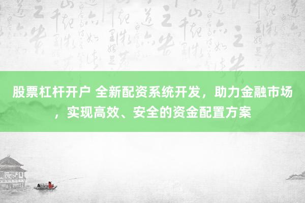 股票杠杆开户 全新配资系统开发，助力金融市场，实现高效、安全的资金配置方案
