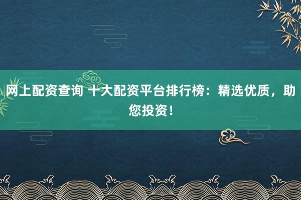 网上配资查询 十大配资平台排行榜：精选优质，助您投资！