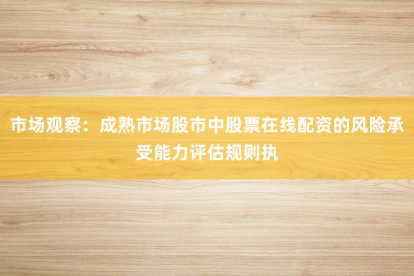 市场观察：成熟市场股市中股票在线配资的风险承受能力评估规则执